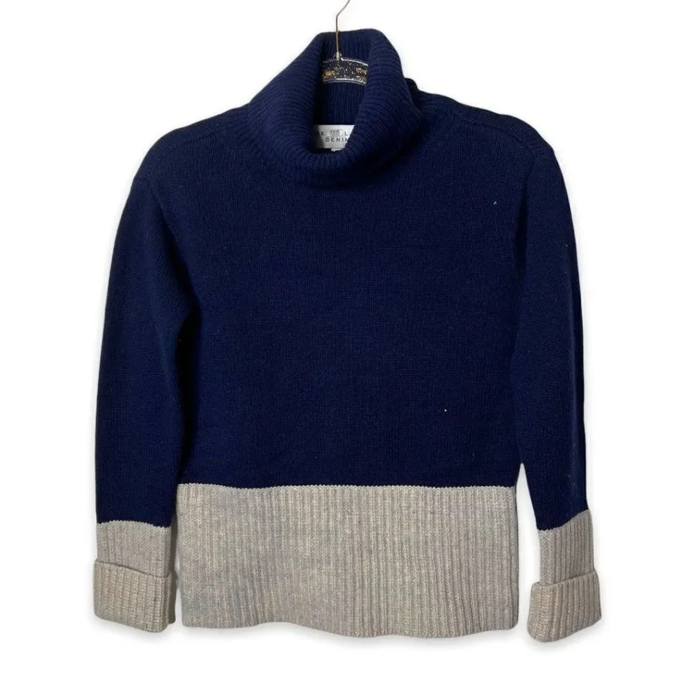 Derek 10 Lam Crosby Wool Blue Grey Turtleneck Contrast Block Sweater Size S